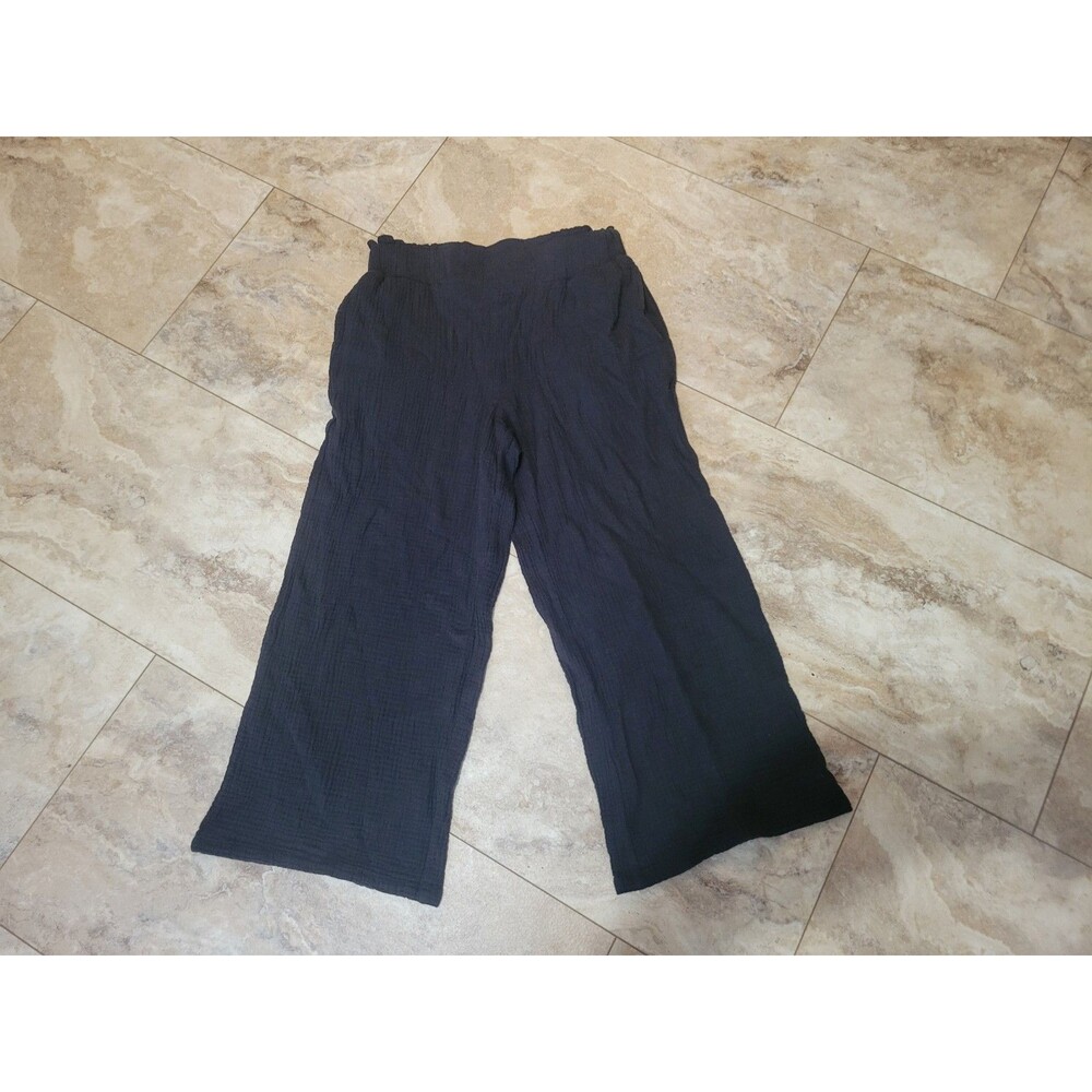 Women's Black Patterned Tahari Lightweight Wide Leg Capris Sz Small